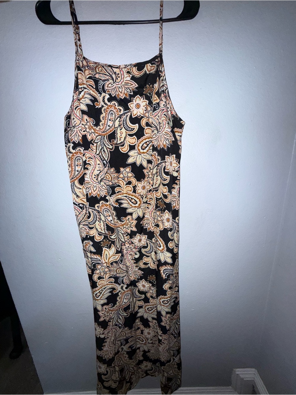 SHEIN Black Dress with Cream & Tan Paisley Print